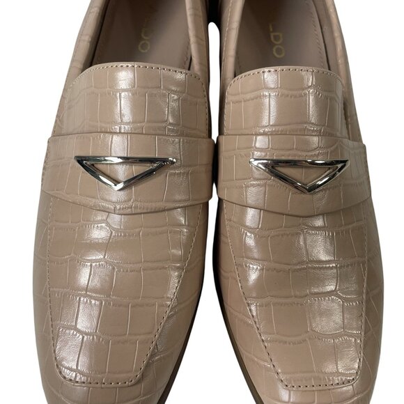 Aldo Penny Loafers Womens 6.5 Tan Nude Crocodile Slip On Shoes Old Money Preppy - Picture 4 of 11